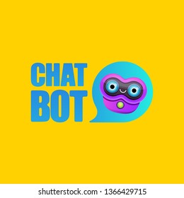 cute chatbot character with speech bubble isolated on orange background. Vector Funny robot assistant, chatter bot, helper chatbot logo or label