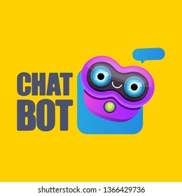 cute chatbot character with speech bubble isolated on orange background. Vector Funny robot assistant, chatter bot, helper chatbot logo or label