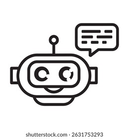 Cute Chatbot Icon Vector – Line Art Robot with Speech Bubble for AI, Tech, and Messaging Concepts