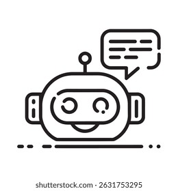 Cute Chatbot Icon Vector – Line Art Robot with Speech Bubble for AI, Tech, and Messaging Concepts