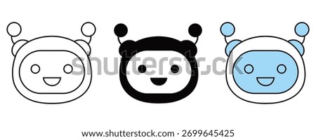 Cute Chatbot Robot Face Icons Vector Set – Cartoon AI Assistant and Android Emoji Collection