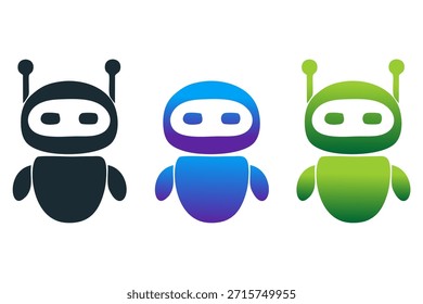 Icono de robot de chatbot lindo establecido en múltiples variaciones de color que representan inteligencia artificial, asistente virtual, Asistencia al cliente y tecnología de automatización. Diseño de mascota de Vector plano moderno adecuado para interfaz de usuario App, interfaz de Sitio web, plataformas SaaS, marca de IA, startups tecnológicas y conceptos de comunicación digital. Aislado en el fondo blanco, ningún texto, ninguna marca.
