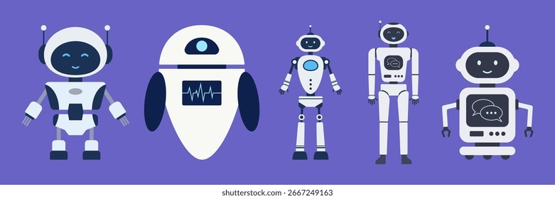 Cute chatbot robot illustrations with different emotions