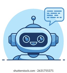 Cute Chatbot Vector Illustration – AI Robot Character with Speech Bubble in Flat Style