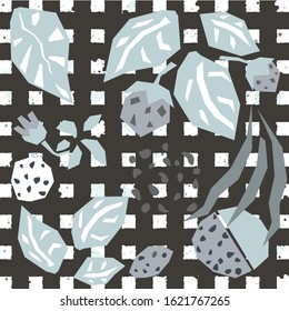 Cute checkered background with strawberry, snowflakes and leaves. Vector Illustration.