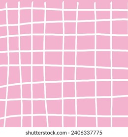 Cute checkered pink hand drawn pattern. Nice pastel baby background made in vector. Cottagecore cabincore Plaid geometrical simple texture. Crossing lines. Abstract cute delicate pattern 