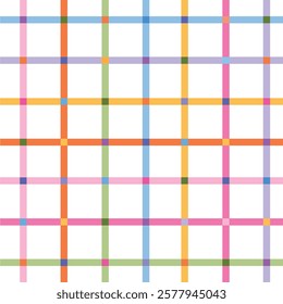 Cute checkered seamless pattern with colorful stripes for nursery prints, cards, backgrounds, birthday decor, gift wrapping paper, scrapbooking, stationery, planners, wallpaper, textile, etc. EPS 10