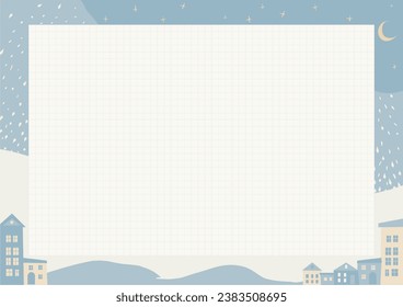 Cute checkered sheet pattern for notepad with winter landscape background, pastel colours. Template with place for text. Use it for notepad, schedule, planner, notebooks page, organizer design.