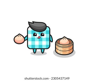 cute checkered tablecloth character eating steamed buns , cute style design for t shirt, sticker, logo element