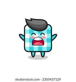 cute checkered tablecloth mascot with a yawn expression , cute style design for t shirt, sticker, logo element