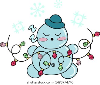 cute cheeful sleeping snowman  garland