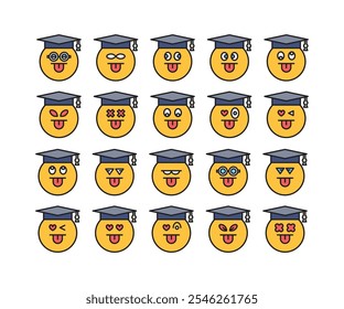 cute and cheeky face student emoji set