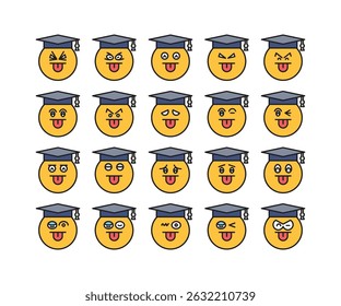 cute and cheeky face student emoji set