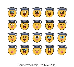 cute and cheeky face student emoji set