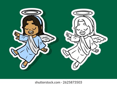 Cute Cheerful Angel Sticker Illustration