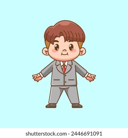 Cute cheerful businessman suit office workers kawaii chibi character mascot illustration outline style design set