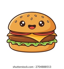A cute and cheerful cartoon burger vector illustration with clean lines