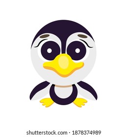 Cute cheerful character penguin on a white isolated background in a flat style.  Vector drawing of a penguin, sticker, print on fabric.