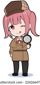 A cute cheerful chibi detective character.