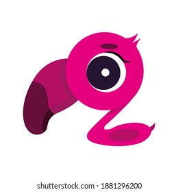 Cute cheerful childish character pink flamingo on white background isolated in flat style. Vector drawing of a bird, sticker, print on fabric.