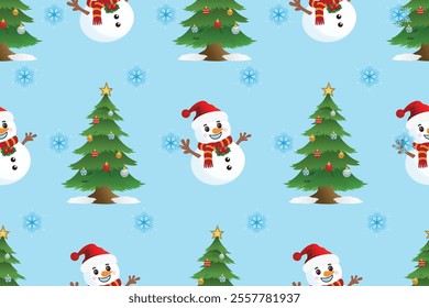 Cute and cheerful Christmas pattern on seamless pastel blue background