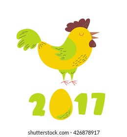 Cute cheerful Cockerel, the symbol of the new Chinese year 2017. Cartoon vector illustration