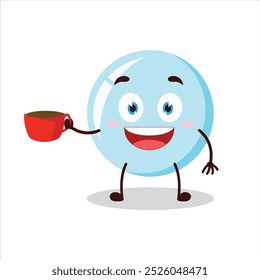 Linda expresión alegre de burbuja llevar taza de café personaje de dibujos animados