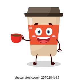 cute cheerful expression of coffee cup cartoon character carry cup of coffee
