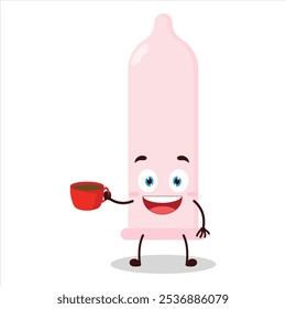 cute cheerful expression of condom carry cup of coffee cartoon character