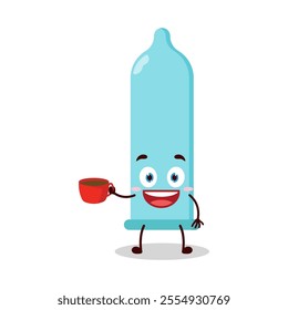 cute cheerful expression of condom carry cup of coffee cartoon character
