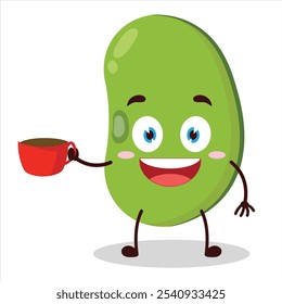 cute cheerful expression of mung bean  carry cup of coffee cartoon character