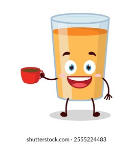 cute cheerful expression of orange juice cartoon character carry cup of coffee