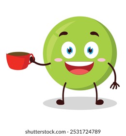 cute cheerful expression of pea cartoon carry cup of coffee cartoon character