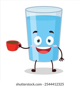 cute cheerful expression of water in glass cartoon carry cup of coffee cartoon character