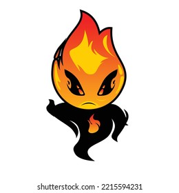 Cute Cheerful Fire Monster Cartoon Character Illustration