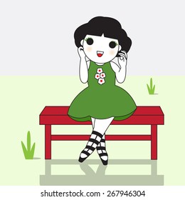 Cute and Cheerful Girl On A Grass Field illustration