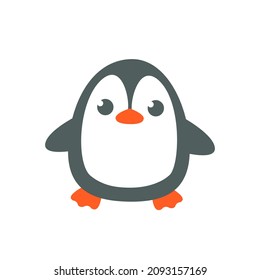 Cute cheerful gray fat penguin. Vector illustration of animal character in cartoon childish style. Isolated funny clipart on a white background. Cute print