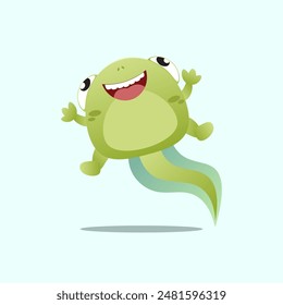 cute and cheerful green tadpole character graphic vector illustration