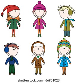 Cute cheerful kids in winter clothes