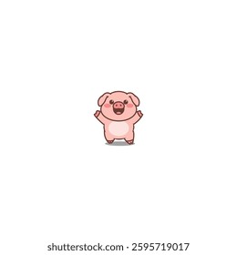 Cute cheerful pig cartoon, vector illustration