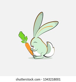 Cute cheerful rabbit with a carrot in the hands, stylized character flat style vector