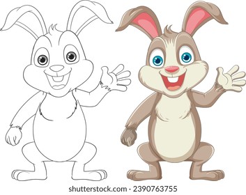 A cute and cheerful rabbit cartoon character with a smile, depicted in a vector illustration style