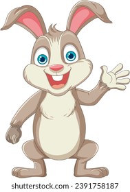 A cute and cheerful rabbit cartoon character with a big smile, depicted in a vector illustration style