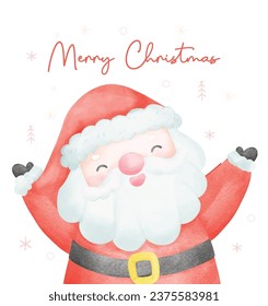 Cute cheerful Santa claus, merry christmas cartoon watercolor character, Perfect for Christmas greeting cards and festive decorations.