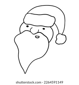Cute cheerful Santa Claus. Vector illustration in outline doodle flat style isolated on white background.