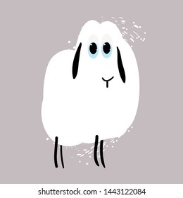 Cute cheerful sheep, cartoon character, hand-drawn in vector