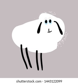 Cute cheerful sheep, cartoon character, hand-drawn in vector