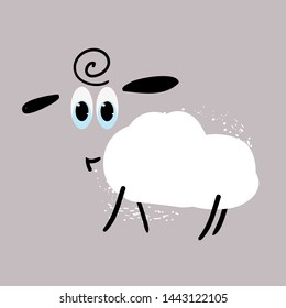 Cute cheerful sheep, cartoon character, hand-drawn in vector