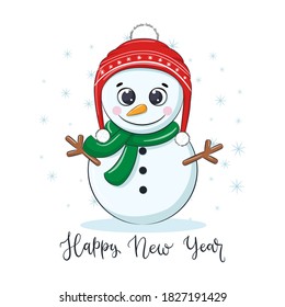 Cute cheerful snowmen with phrase "Happy New Year".