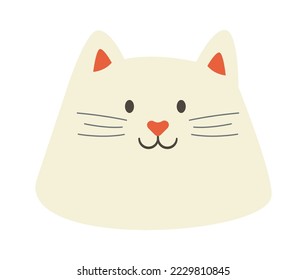 Un gato blanco lindo y alegre cara icono plano Divertido mascota